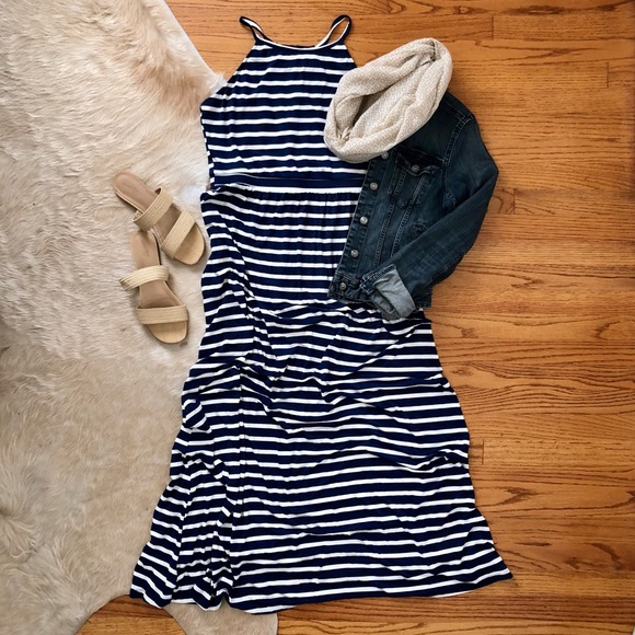 Navy and White Maxi Dress - Picture 1 of 5